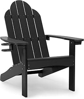 LUE BONA HDPS Adirondack Chairs, 1 Chair, Long-Lasting All-Season Outdoor Patio, Hidden Cup Holder, 350 LBS, Black