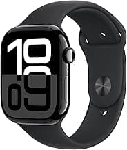 Apple Watch Series 10 [GPS 46mm case] Smartwatch with Jet Black Aluminum Case with Black Sport Band - M/L. Fitness Tracker, ECG App, Always-On Retina Display, Water Resistant
