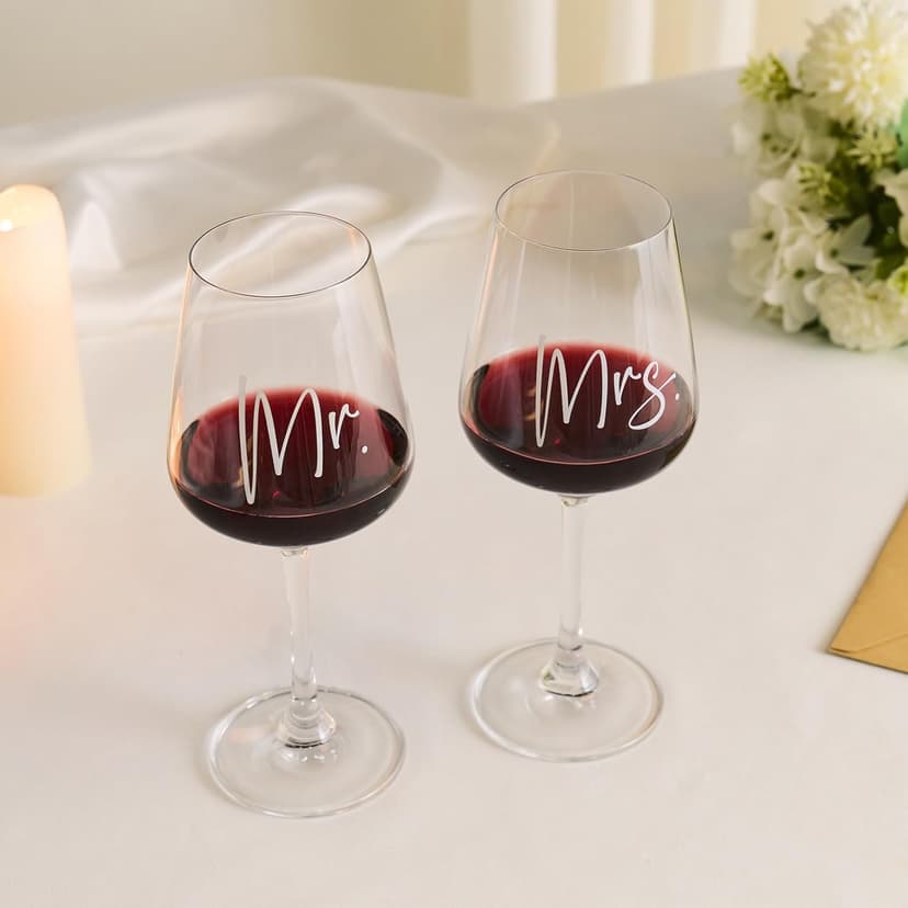 AW BRIDAL Wedding Gifts Bridal Shower Gifts Engagement Gift for Couples Newlyweds Mr & Mrs Wedding Wine Glasses Set of 2 - Wine Opener Wine Stopper with Engraved Wooden Keepsake Box