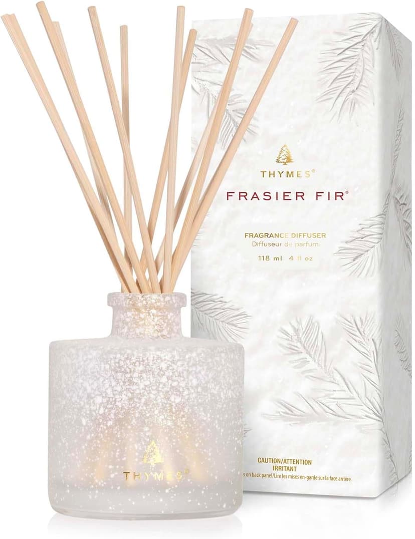 Thymes Frasier Fir Reed Diffuser Set – Includes Reeds, Fragrance Oil, and Frosted Glass Bottle – Fragrance Oil Diffuser – Room Fresheners – Luxury Home Decor – White (Flocked, 4 fl oz) B0D1VZKBS5