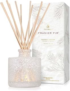 Thymes Frasier Fir Reed Diffuser Set – Includes Reeds, Fragrance Oil, and Frosted Glass Bottle – Fragrance Oil Diffuser – Room Fresheners – Luxury Home Decor – White (Flocked, 4 fl oz) B0D1VZKBS5