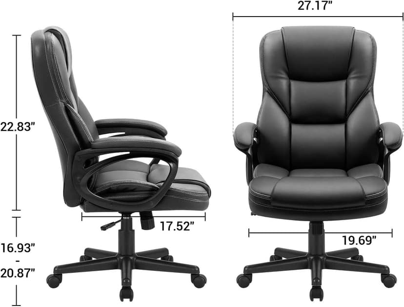 Furmax Office Executive Chair High Back Adjustable Managerial Home Desk Chair, Swivel Computer PU Leather Chair with Lumbar Support (Black)