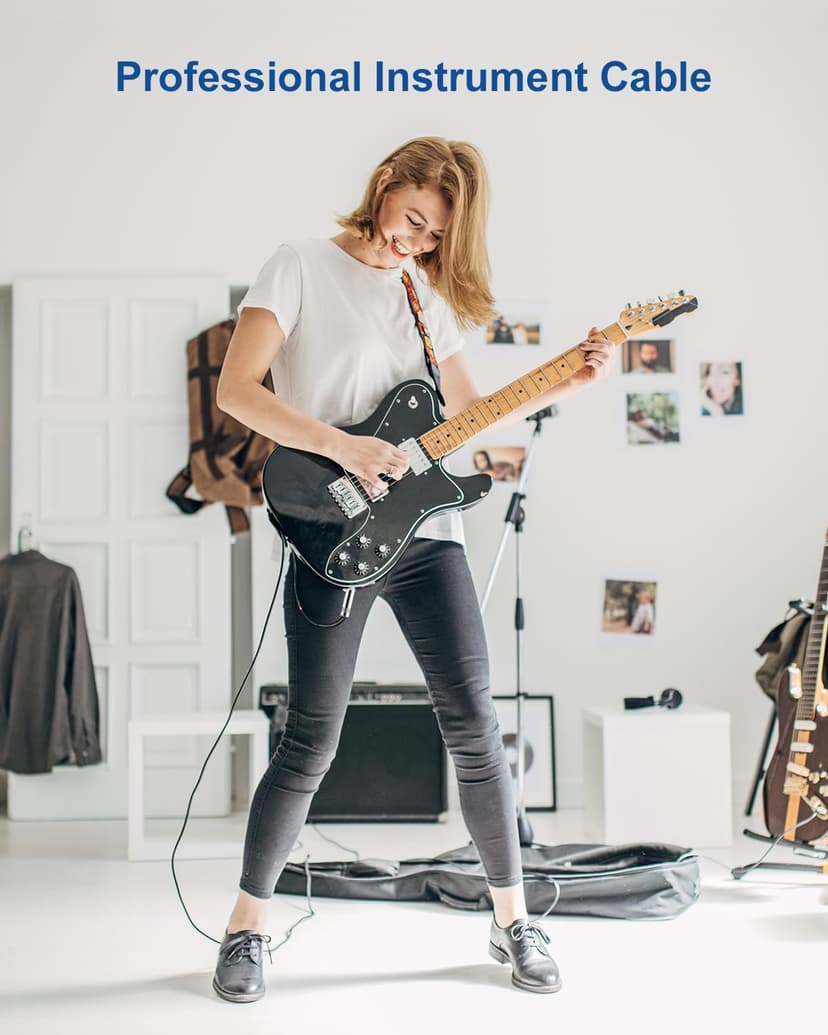 Aqdocvf Guitar Cable, Guitar Cord 10ft AMP Cord for Bass & Electric Guitars/Keyboard/Mandolin TS 1/4 Inch Instrument Cable, Pro Audio Straight Angle Black