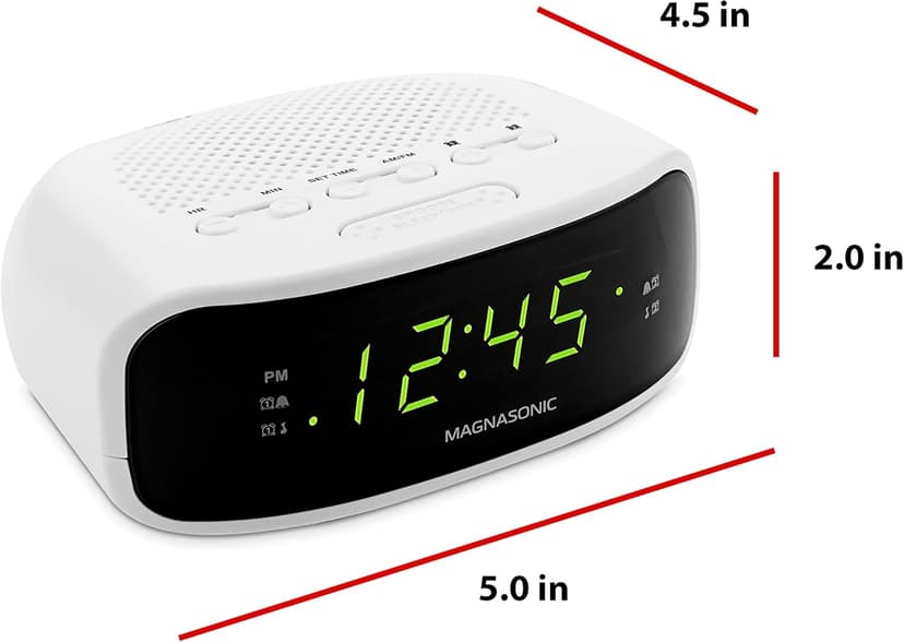 Magnasonic Digital AM/FM Clock Radio with Battery Backup, Dual Alarm, Sleep & Snooze Functions, Display Dimming Option,White (EAAC201)