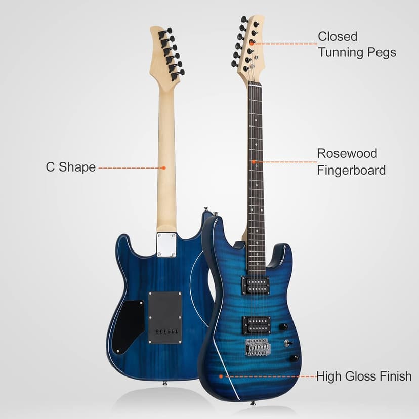 Ktaxon Electric Guitar Kit, 39 Inch H-H Pickups Beginner Electric Guitar Set with 20W Amplifier, Bag, Strap, Cable, Accessories for Adults & Teens (Tiger Blue)