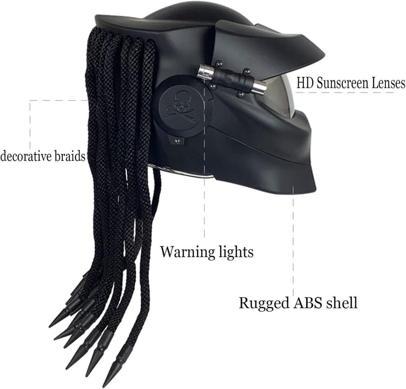 Motorcycle Full Face Helmet Front Flip Visor Helmet with Braids and Warning Lights for Men Women Offroad Cruiser Chopper DOT/ECE Approved Personalized Motorcycle Helmet