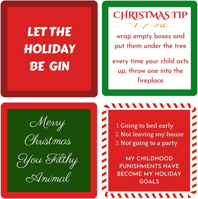 Christmas Coasters | Funny Cork Coasters | 8 in Gift Box | Hostess Gifts (Holiday)