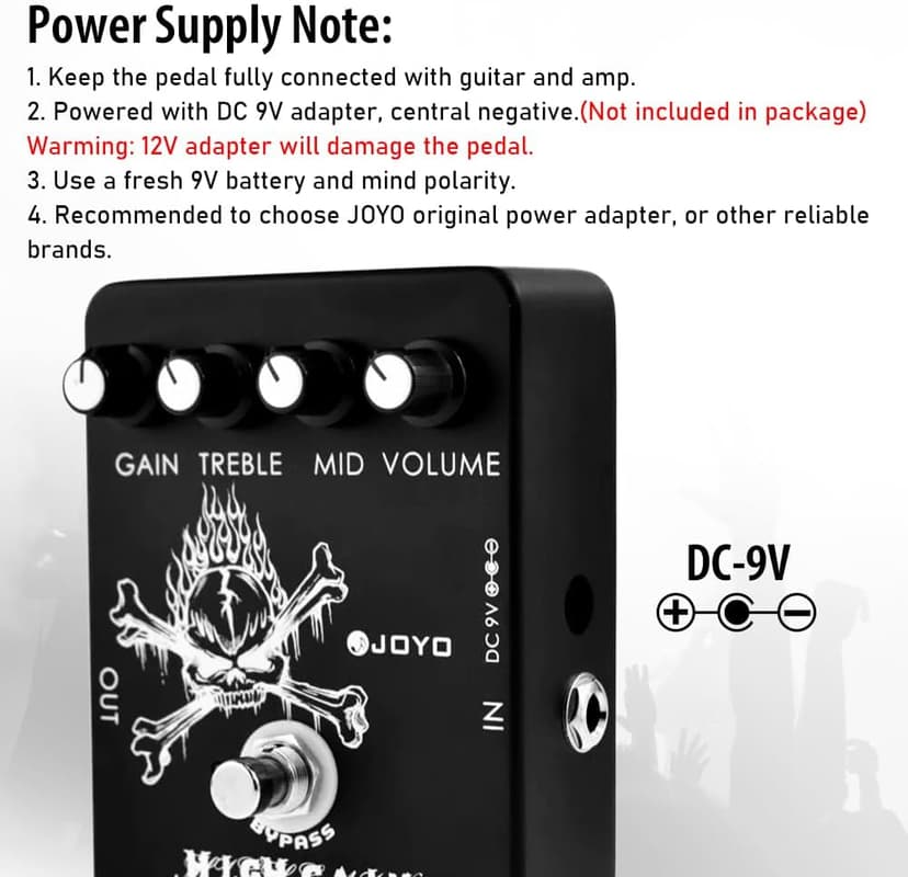 JOYO High Gain Distortion Pedal from AC/DC Crunch to Heavy Metal with Full Range EQ for Electric Guitar Effect - Bypass (JF-04)