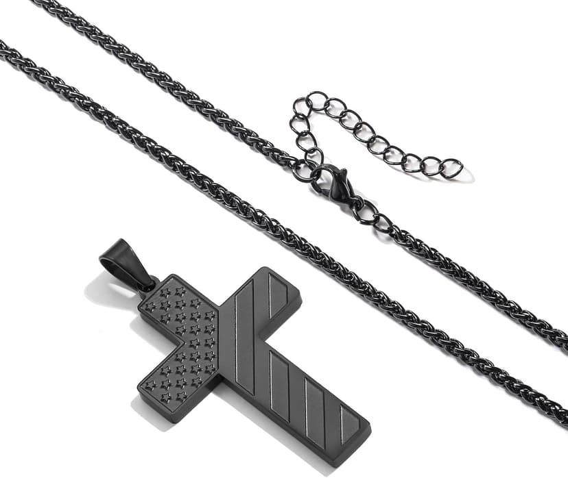 DuoDiner 18+2" Cross Necklace for Men Boys Christian Confirmation Gifts B0B96PLBQQ