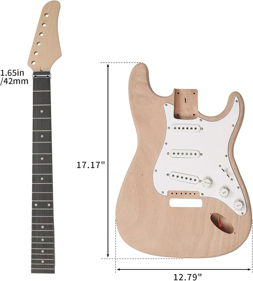 Ktaxon DIY Electric Guitar Kit with Mahogany Body, Full Size 6-String Electric Guitar Kits W/Maple Neck, Shoulder Strap, SSS Pickups, All Accessories Included, Wood Color (KST)