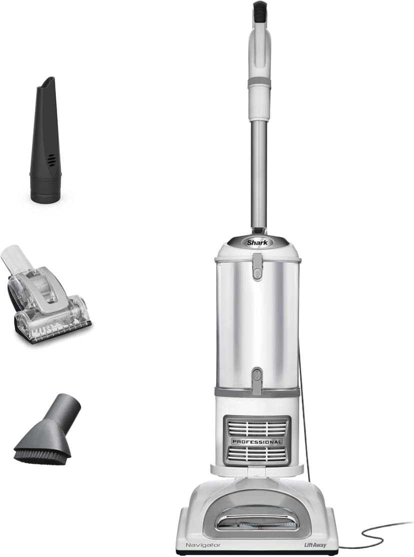 Shark | Upright Vacuum Cleaner | Navigator Lift-Away | Swivel Steering | HEPA Filter | Vacuum for Pet Hair | Crevice Tool & Dusting Brush Included | For Carpets & Hard Floors | White/Silver | NV356E