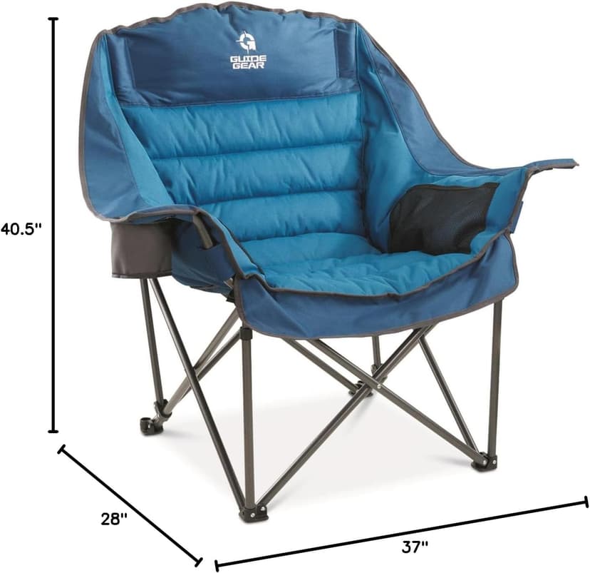 Guide Gear Oversized Extra Large Padded Camping Chair, Portable, Folding, Large Camp Lounge Beach Chairs for Outdoor, Adults, Men and Women, Heavy-Duty 400 Pound Capacity, with Cup Holder Blue