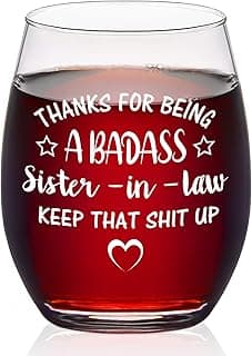 Futtumy Sisters Gifts for Sister-in-law, Thanks for Being A Sister-in-Law Stemless Wine Glass, Funny Mother’s Day Birthday Gift Christmas Gift Thank You Gifts from Soul Sisters, 15oz
