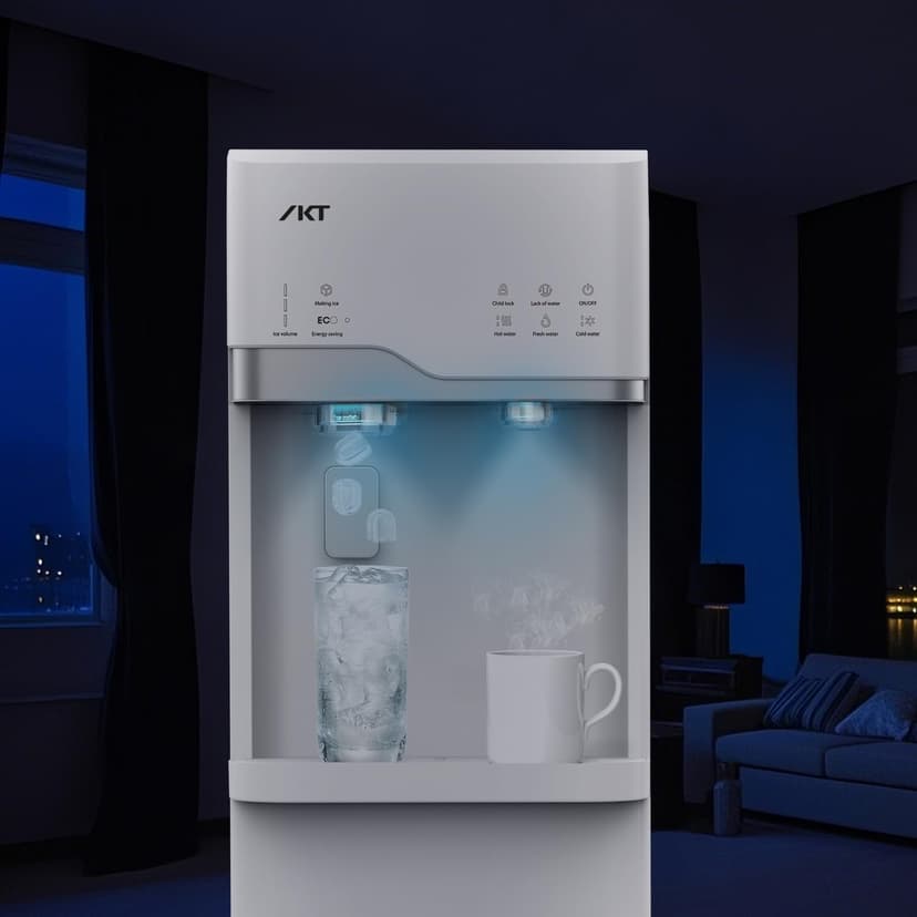IKT 4-in-1 Hot/Cold Water Cooler with Ice Maker, 5 Gal, Bottom Load, Bullet Ice 22lbs Per Day Innovative Slim & Sleek Design for Home or Office White