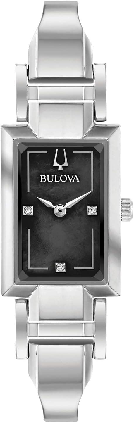 Bulova Ladies' Classic Diamond Dial Quartz Stainless Steel Watch, Rectangle, Mother-of-Pearl