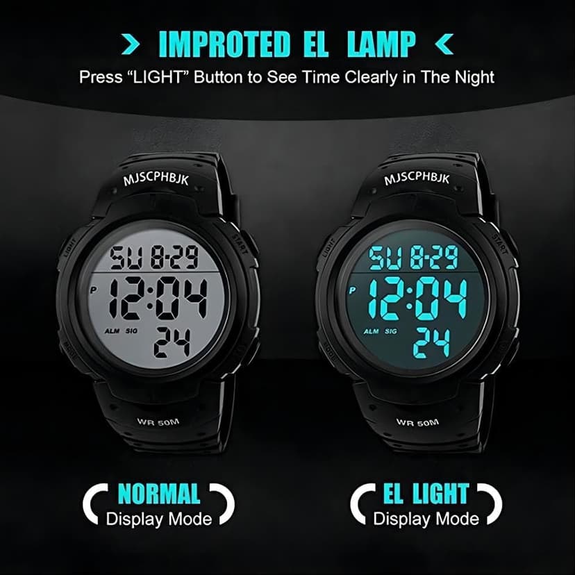 MJSCPHBJK Mens Digital Sports Watch, Waterproof LED Screen Large Face Military Watches for Men