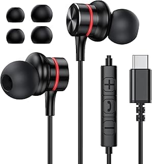 MOSWAG USB C Headphones, Wired Earbuds in-Ear Type C Earphone, Microphone & Volume Control HiFi Stereo Type C Earphones for iPhone 17/16/15 Pro Max, Galaxy S24/S23/S22/S21/A53 Pixel 8/7/6-1Pack