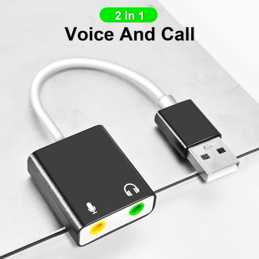 QAJOPFN USB Audio Adapter, External Sound Card for PC and Laptop，USB Microphone Adapter to 3.5mm(1/8 inch) for Headphone, Speaker and Microphone Jack, Plug and Play