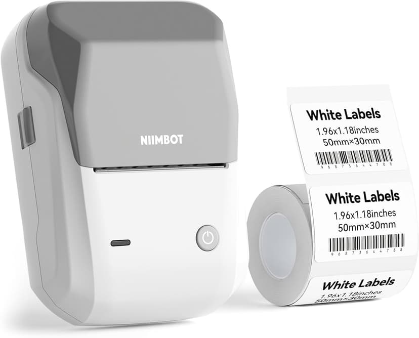 NIIMBOT B1 Label Maker Machine with Tape, 2 Inch Portable Sticker Printer for Home School & Small Business, Compatible with Phones & PC, Gray White