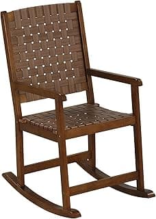 Tangkula Outdoor Rocking Chair, All Weather PU Seat & Rubber Wood Frame Porch Rocker, Safe & Smooth Rocking Motion, Ergonomic Patio Rocking Chair for Garden, Lawn, Balcony, Indoor (1, Brown)
