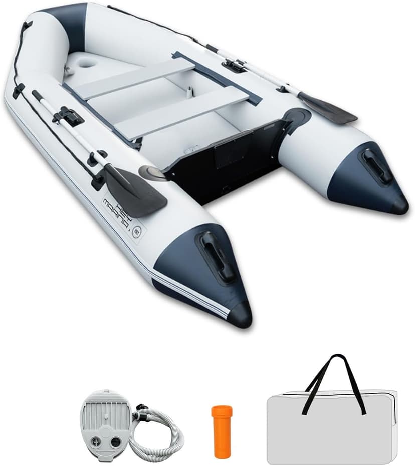 Inflatable Dinghy Boat with Drop-Stitch Floor 10ft Portable Inflatable Boat for 3-4 Adults, Motor Compatible, Heavy-Duty PVC, Ideal for Fishing, Cruising, and Rescue Use