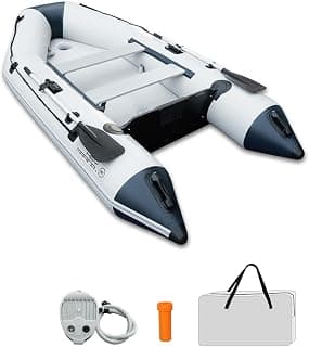 Inflatable Dinghy Boat with Drop-Stitch Floor 10ft Portable Inflatable Boat for 3-4 Adults, Motor Compatible, Heavy-Duty PVC, Ideal for Fishing, Cruising, and Rescue Use