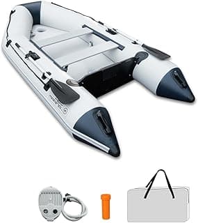 Inflatable Dinghy Boat with Drop-Stitch Floor 10ft Portable Inflatable Boat for 3-4 Adults, Motor Compatible, Heavy-Duty PVC, Ideal for Fishing, Cruising, and Rescue Use