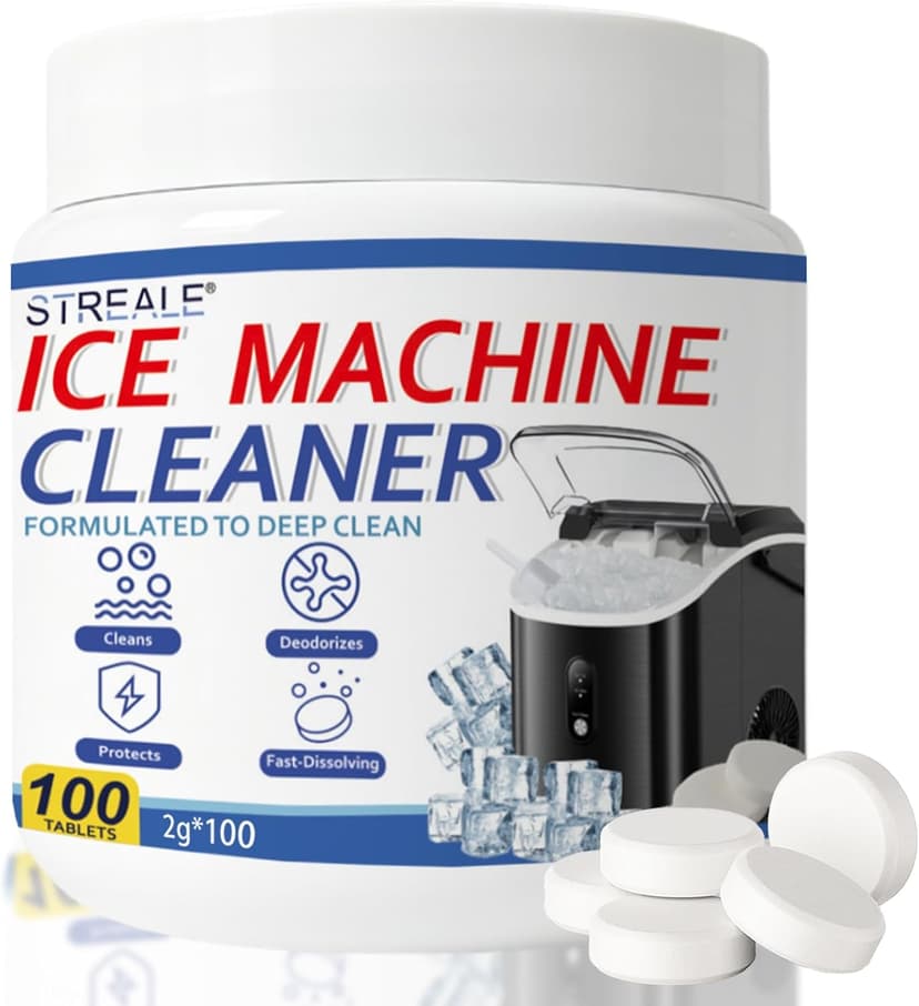 Ice Machine Cleaner Maker and Descaler - 100 Ice Maker Cleaner Tablets Compatible with All Major Brands, Nickel Safe Descaler Countertop Portable Commercial Icemaker Cleaning Solution