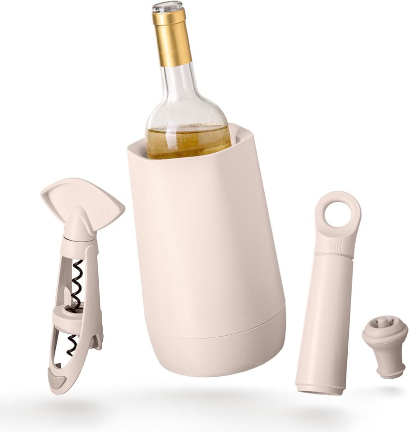 Vacu Vin Host Wine Set – Sand (4-Piece) – Gift-Worthy Wine Accessory Bundle with Cooler, Vacuum Saver, Twister Corkscrew & Drip-Free Server – Made from Recycled Material