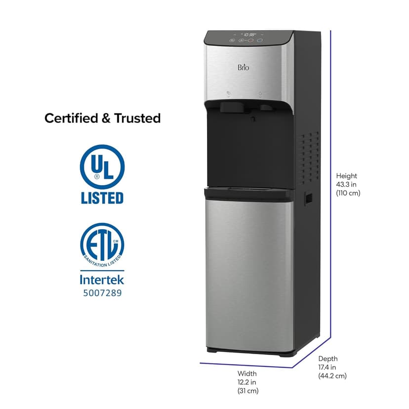 Brio 520 ICE Water Dispenser for 5 Gallon Bottle | Bullet Ice Maker Bottom Load Cooler | UV Self Cleaning, LED Touch Display with Digital Clock, Night Light, Child Safety Lock | 2X Fast Dispense
