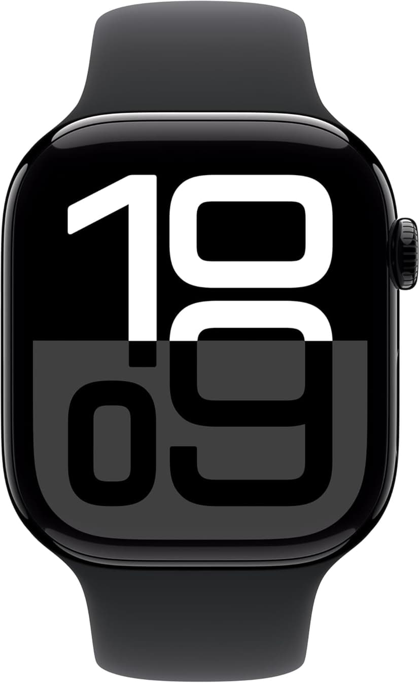 Apple Watch Series 10 [GPS 46mm case] Smartwatch with Jet Black Aluminum Case with Black Sport Band - M/L. Fitness Tracker, ECG App, Always-On Retina Display, Water Resistant