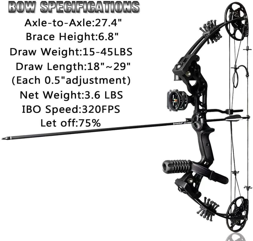 Compound Bow Set 15-45lbs for Pull Beginner and Teens Right Handed Adjustable 18"-29" Draw Length, 320 FPS Speed, Hunting Bow Archery Set New 2024