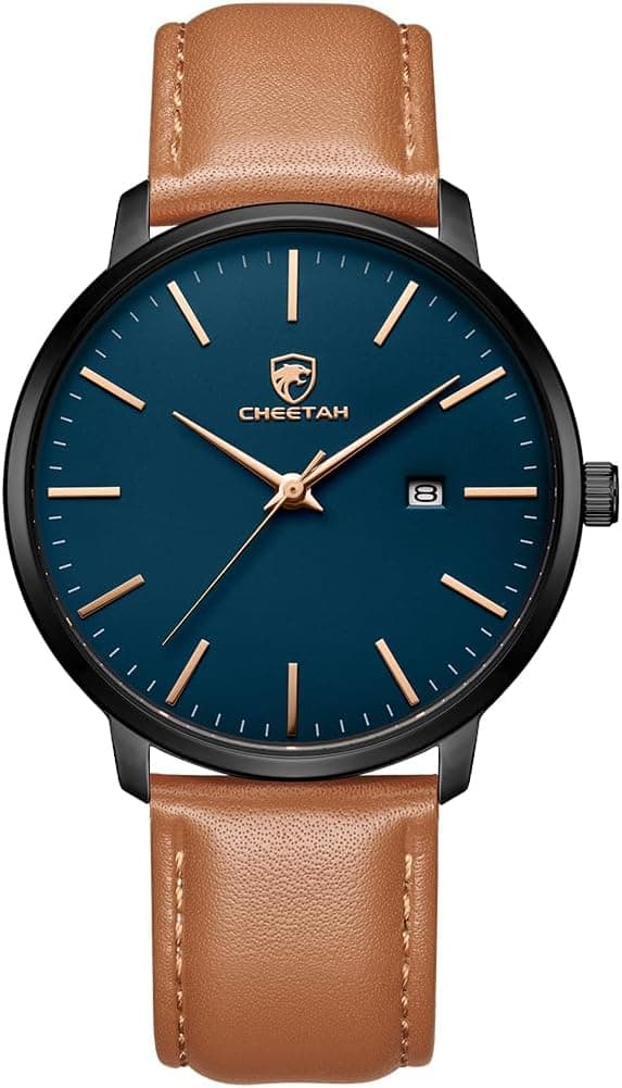 CHEETAH Minimalist Waterproof Quartz Watches for Men with Leather Strap, Auto Date
