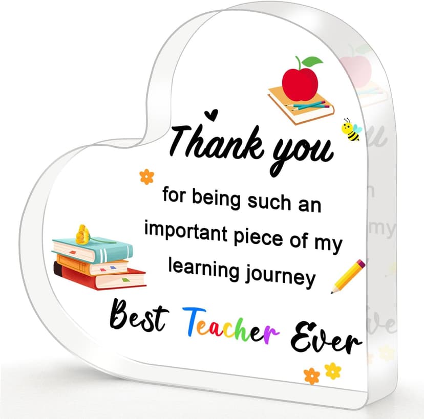 Teacher Valentine Gift, Valentines Day Gifts for Teachers - Acrylic Heart Plaque 4×4 in, End of Year Thank You Teacher Gifts for Women Men, Teacher Retirement Gifts, Keepsake & Paperweight