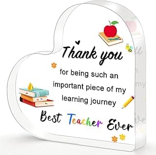 Teacher Valentine Gift, Valentines Day Gifts for Teachers - Acrylic Heart Plaque 4×4 in, End of Year Thank You Teacher Gifts for Women Men, Teacher Retirement Gifts, Keepsake & Paperweight