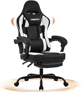 Gaming Chair with Footrest, Reclining Video Game Chairs for Adults with Lumbar Support, Linkage Armrests, Ergonomic Computer Chair for Gaming or Office, PU Black-White