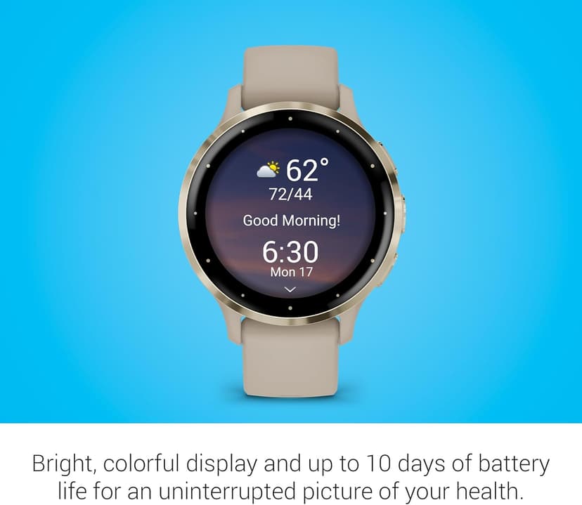 Garmin Venu 3S Soft Gold Stainless Steel Bezel 1.2-Inch AMOLED Touchscreen Display Smart Watch with 41mm French Gray Case and Silicone Band