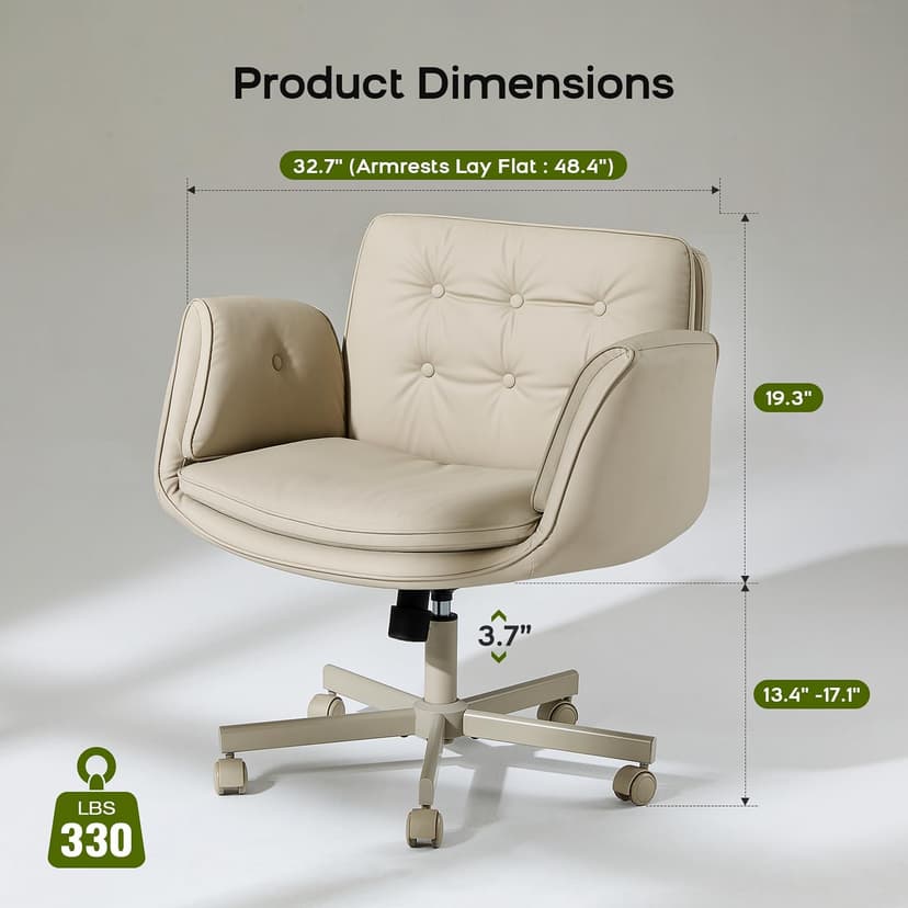 amseatec Criss Cross Office Chair, PU Leather Vanity Chair with 5-Level Adjustable Armrests & Swivel, Ergonomic Criss Cross Chair for Home Office Bedroom Makeup（Cream）