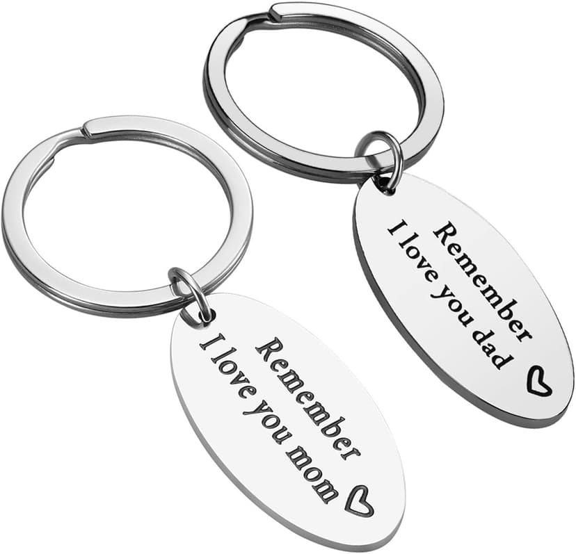 iWenSheng Parent Gifts from Daughter - Christmas Gifts for Parent, 2PCS Remember I Love You Mom Dad Keychain Set