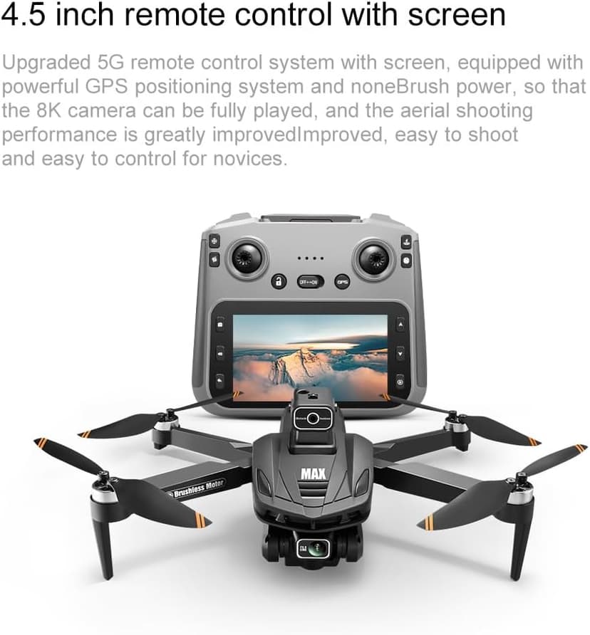 GPS Drone with 4K Camera, 4.5" LCD Display Screen Controller- 3,280ft RC Range, Auto return, Follow Me, Go Home, Gesture Control, One Key Takeoff/Landing, Altitude Hold,led Light ，Professional Quadcopter for Aerial Photography Control and Video Recording, Sports Racing Car Appearance, Adult Beginner-Friendly FPV RC Quadcopter For Kids 8-12