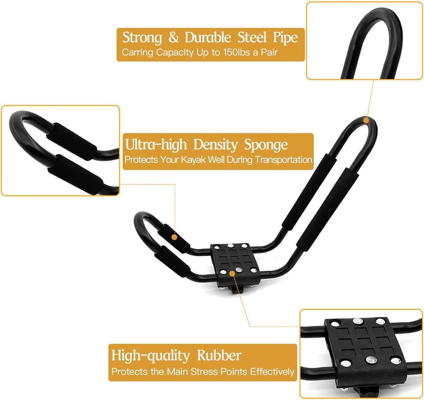 Taelakeni 2 Pairs Kayak Carrier Racks, Universal Cars Kayak Roof Rack (4 Racks)