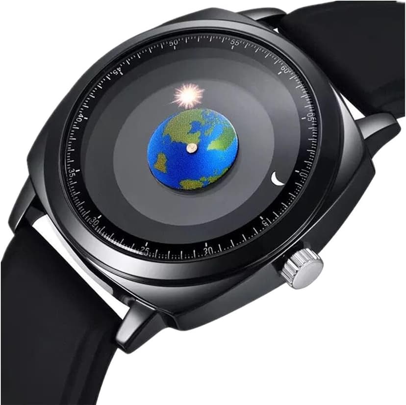 MINILUJIA Waterproof World Map Watches for Men Classic Earth Globe Moon Sun Rotating Eye-catching Cool Unique Mens Watches