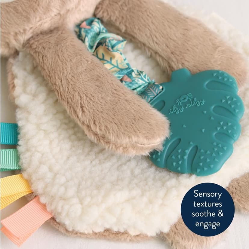 Itzy Ritzy - Itzy Lovey Including Teether - Baby Lovey with Teether, Textured Ribbons & Dangle Arms - Features Crinkle Sound, Sherpa Fabric and Minky Plush (Sloth)
