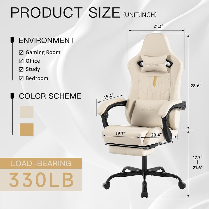 Gaming Chair with Footrest Ergonomic Computer Chair Massage Lumbar Cushion, Racing Video Game Chair Adjustable Rocker Recliner Executive Office Desk Chair Pu Leather for Adults