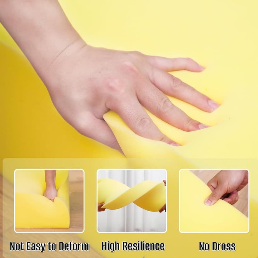 High Density Upholstery Foam Sheet, 1 x 16 x 79 Inch Yellow Polyurethane Padding, Cut-to-Size Cushion Replacement for Couch, Chair, Sofa, Bench & DIY Projects