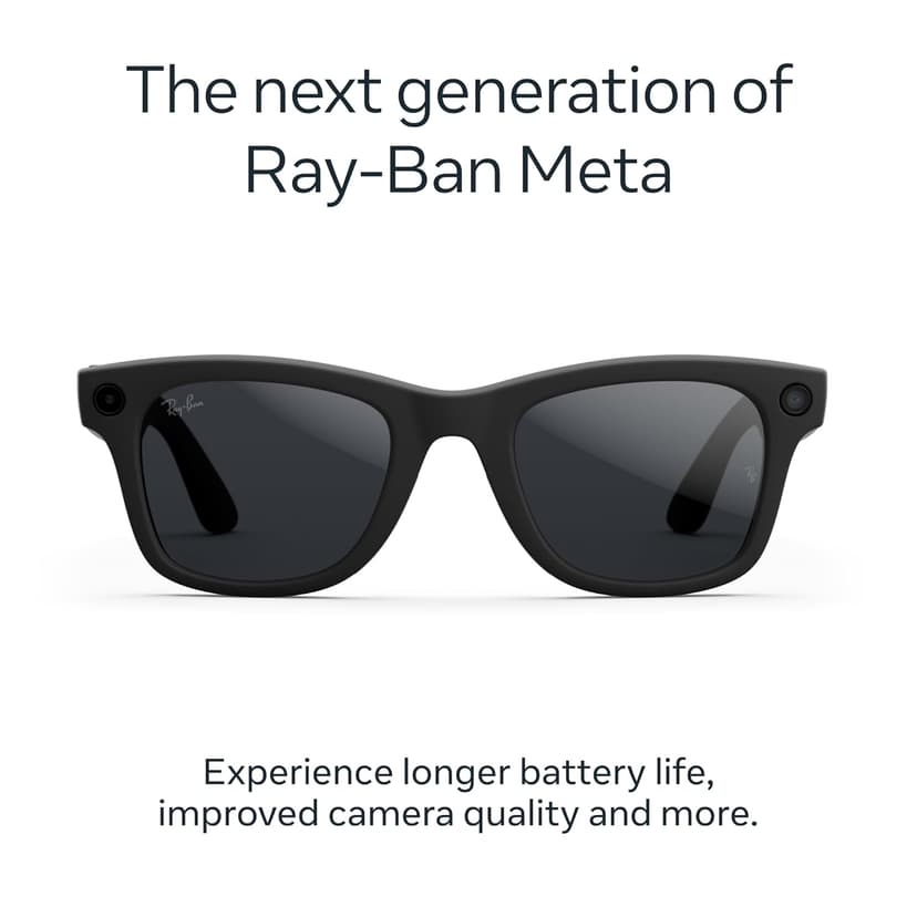 Ray-Ban Meta (Gen 2), Wayfarer, Matte Black | Smart AI Glasses for Men, Women — 2x Battery Life — 3K Ultra HD Resolution — 12 MP Ultra-Wide Camera, Audio, Video — Transitions® Grey Lenses