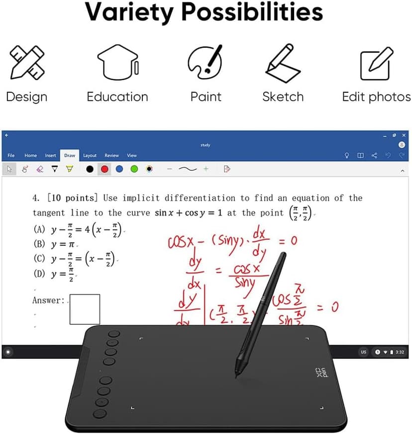 XPPen Updated Deco 01 V3 Drawing Tablet, 16384 Pressure Sensitivity, 8 Custom Shortcuts, 220 Report Rate for OSU Drawing Pad, Remote Teaching & Animation, Compatible with Android, Windows, macOS