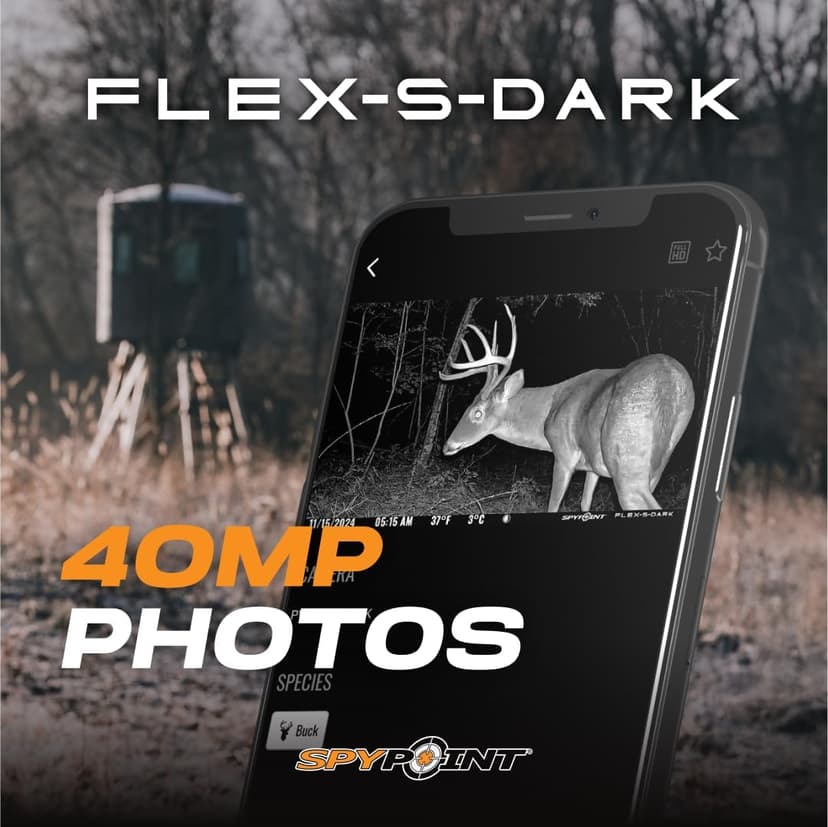 SPYPOINT Flex-S-Dark Ultimate Pack with SD Card + LIT-22 - Solar Cellular Trail Camera – Built-in Solar Panel, 40MP Photos, 1080p Videos + Sound, No-Glow Game Camera, Night Vision, Trail Cam