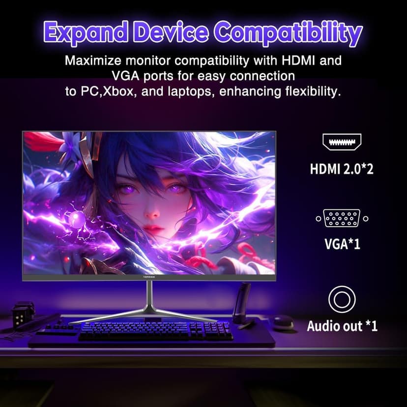 Viewedge 24 Inch Gaming Monitor 1080p 144hz, VA 1ms FHD Computer Monitor with 100% sRGB, Bluelight Filter, HDMI & VGA Port, Support Wall Mount