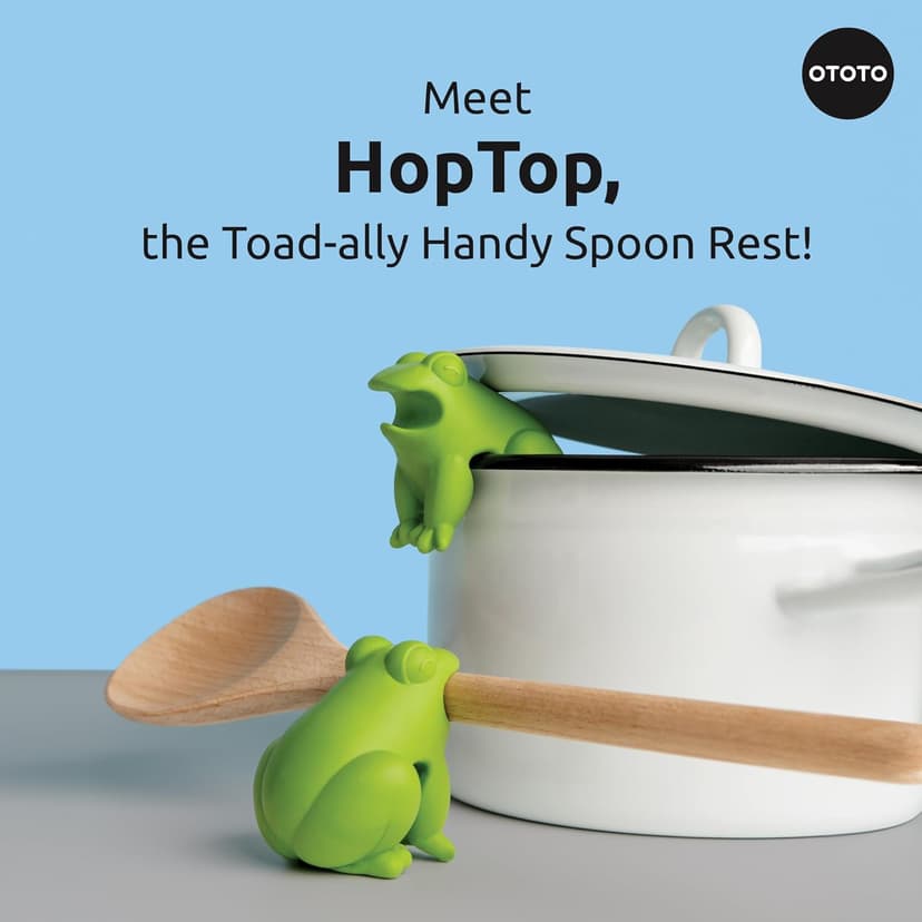 OTOTO New HopTop Frog Spoon Holder for Stove Top - Spoon Rest for Stove Top and Steam Releaser, Cute Kitchen Accessories, Cooking, Cool Gadgets, Fun Kitchen Gifts, White Elephant Gifts
